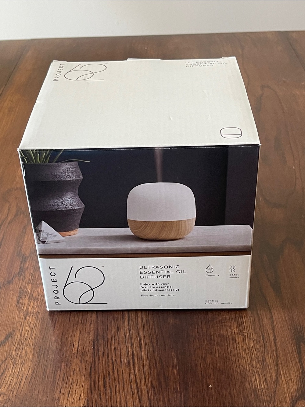 Project 62 White and Light Wood Ultrasonic Essential Oil Diffuser